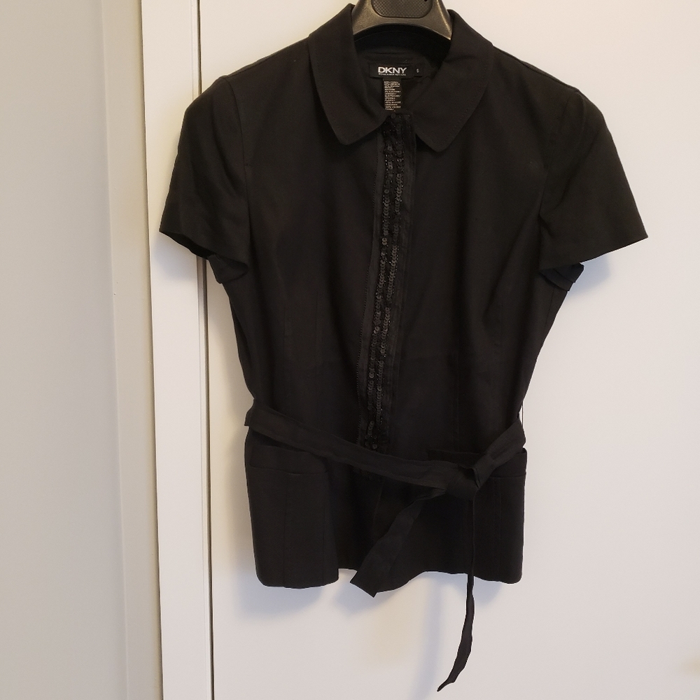 DKNY Black Short Sleeve Sequin Top